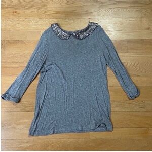 Monteau gray embellished collar silver sequins modest professional medium M